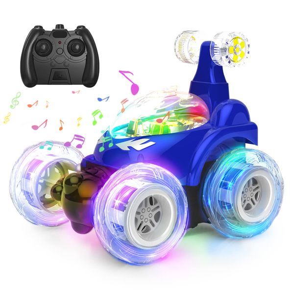 Kizeefun Remote Control Car, RC Stunt Car Invincible 360°Rolling Twister with Colorful Lights & Music Switch, Rechargeable Remote Control Car for Boys and Girls