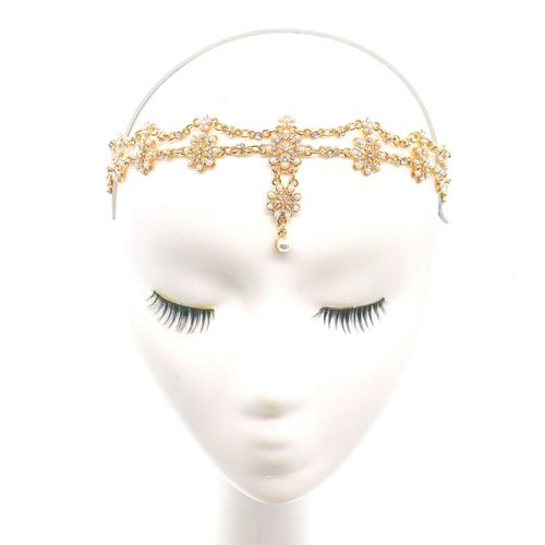 Gonioa Head Chain Jewelry Headband Crystal Bohemian Hair Accessories with Peal Women Head Chains Forehead Chain Rhinestone Headpieces with Drop Pendant