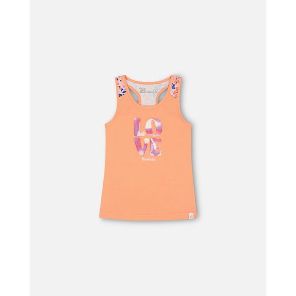 Organic Cotton Tank Top With Print Salmon Orange - 2