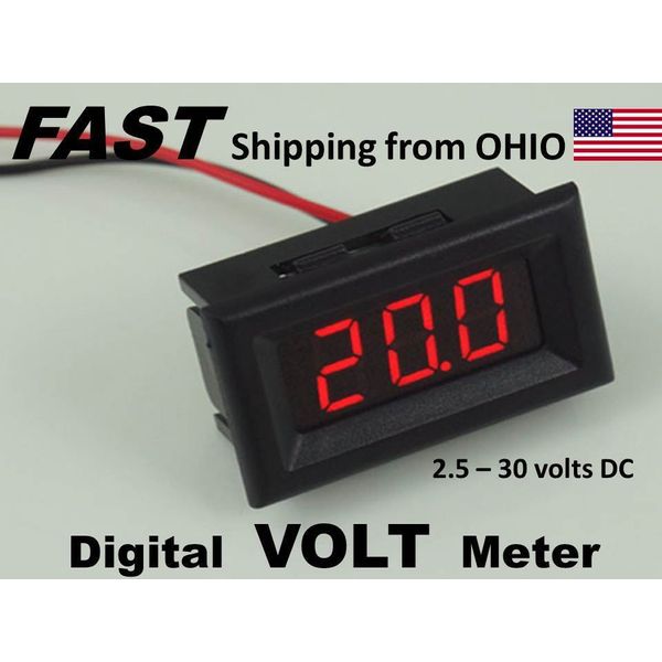 Solar Panel LED Digital Volt Meter - FLUSH Panel Mount - voltmeter - RED display