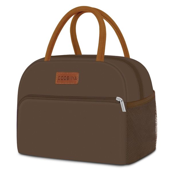 Coobiiya Lunch Bag for Women Men Insulated Lunch Box for Adult Reusable Lunch Tote Bag for Work, Picnic or Travel(Brown)