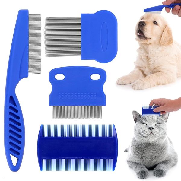 4Pcs Cat Dog Flea Comb, Pet Tear Stain Remover Comb Set Pet Dog Cat Grooming Com