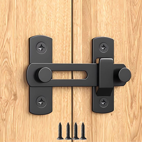 DOUBLE 2 C Barn Door Lock, Sliding Barn Door Lock Hardware Gate Latches, Carbon Steel Door Latches for Barn Door Cabinet Window Closet Door, Black