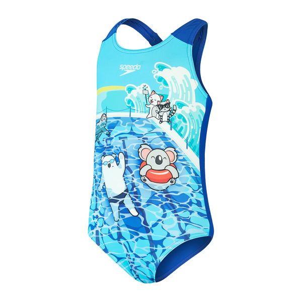 Speedo Girl's Digital Printed Swimsuit, Blue, 6-9 M