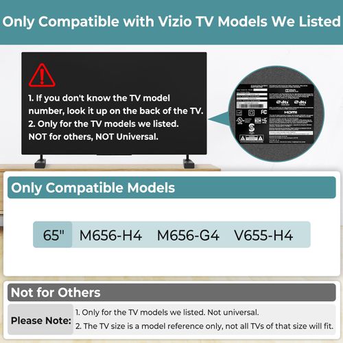 Metal TV Stand Legs for Vizio, Exclusive for Vizio M656-H4 M656-G4 V655-H4 TV Model, Not for Others Model, Replacement TV Base Stand with Instructions & Screws, No Drilling Required
