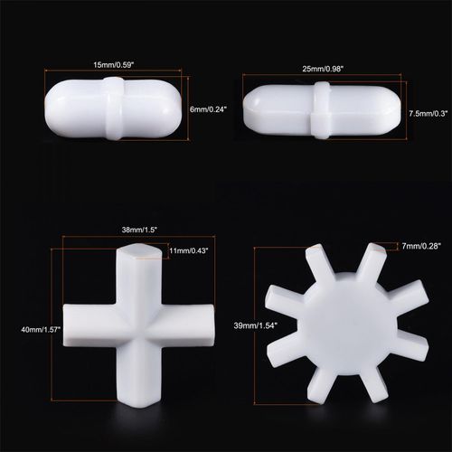uxcell Magnetic Stirrers Mixer Stick Bar Rod Cross Gear Ring Shape Magnetic Sheath White Laboratory 4 in 1 Set