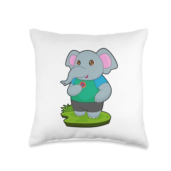 Elephant Donut Throw Pillow