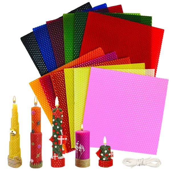 BOUFEIDA 12 Stück Bienenwachs-Kerzenherstellungsset,Kerzen Wachsplatten,Wachsplatten für KerzenGeeignet,für Kinder DIY Kerzen machen und Eltern-Kind Interaktion（20 * 20cm）