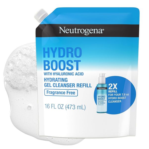 Neutrogena Hydro Boost Fragrance Free Hydrating Gel Facial Cleanser with Hyaluronic Acid, Daily Foaming Face Wash & Makeup Remover, Gentle Face Wash W/Refill