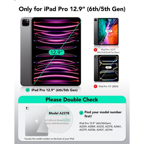 ESR for iPad Pro 12.9 Inch Case (2022/2021), iPad Pro 12.9 Case 6th/5th Generation with Pencil Holder, Detachable Magnetic Cover, Vertical Stand, Auto Wake/Sleep, Rebound 360 Series, Lavender
