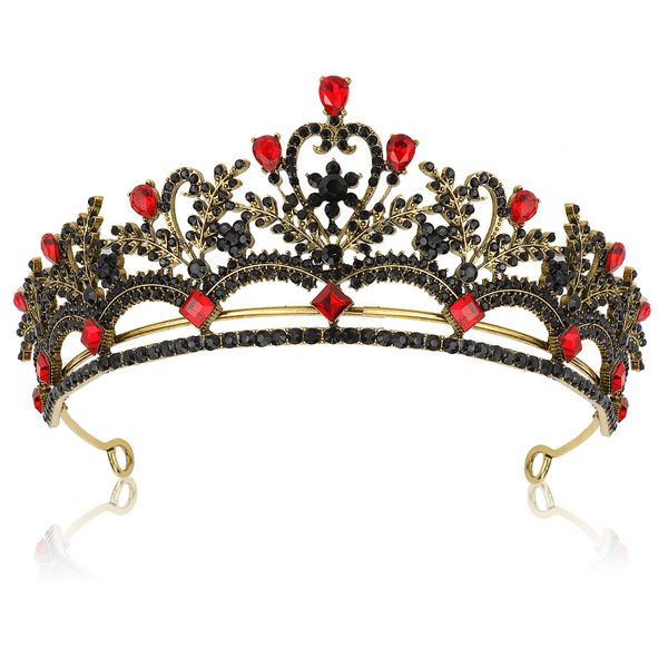 Gothic Baroque Red and Black Crowns for Women Girls Crystal Halloween Costume Vintage Black Tiara Crown Queen Wedding Tiara Birthday Crown Royal Prom Halloween Accessories Cosplay Party