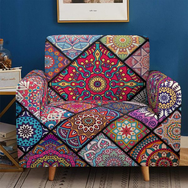 Morbuy Stretch Sofa Covers, Non Slip Mandala Printed Couch Covers 1 Seater Sofa Slipcovers, Washable Furniture Protector Sofa Cover with 1 Sticky Roller