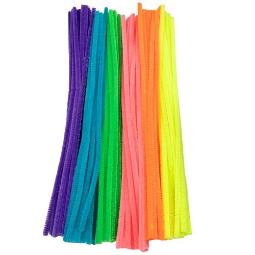 Craft County Chenille Pipe Cleaners – 100 Pack Arts & Crafts Supplies – Great for Group Activities & Parties – Neon