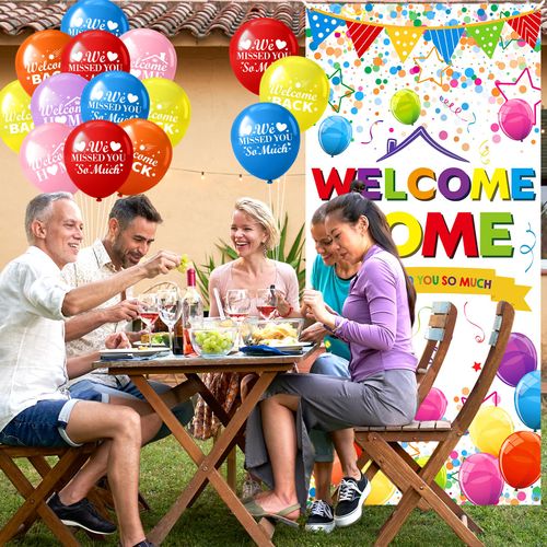 Welcome Home Decorations Colorful Welcome Home Door Banner and Balloons Welcome Home Door Cover 24Pcs Welcome Back Balloons for Homecoming Military Return Housewarming Reunion Family Party Supplies