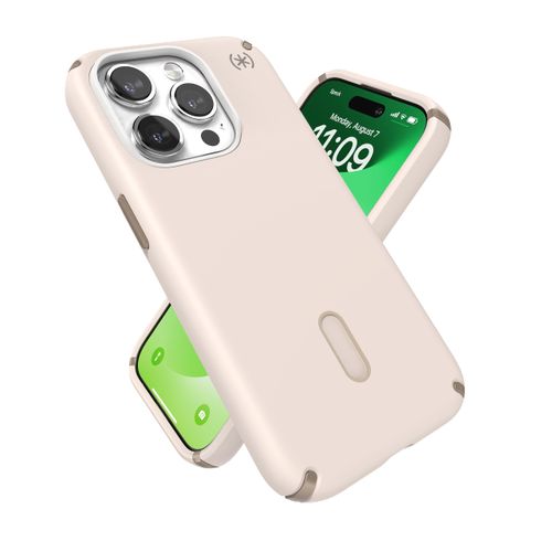 Speck iPhone 15 Pro Case - ClickLock No-Slip Interlock, Built for MagSafe, Drop Protection - Scratch Resistant, Soft Touch 6.1 Inch Phone Case - Presidio2 Pro Bleached Bone/Heirloom Gold/Hazel Brown