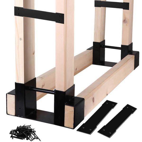 Outdoor Firewood Log Storage Rack Bracket KitFireplace Wood Storage Holder-Ad...