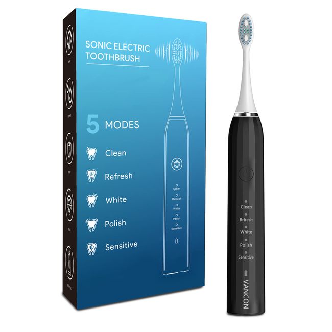 Banko Ryohin Sonic Ultrasonic Toothbrush, Replacement Brush, IPX7, Waterproof, Sonic Toothbrush, 5 Modes, Type-C Rechargeable, 6 Hours Rapid Charging, 180 Days Use, Low Noise, Brush Head, Dupont Brush, Soft, Prevents Cavities, Periodontal Disease Preventi