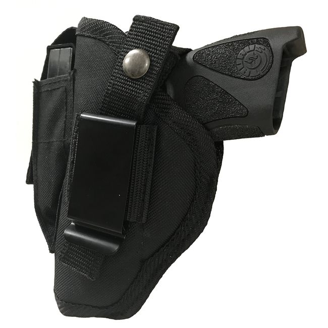 Nylon Gun Holster fits S&W Smith & Wesson M&P 380 Shield EZ Gun Slinger Holster Black Nylon Ambidextrous Use Left or Right Hand Built in Magazine Holder Adjustable Retention Strap