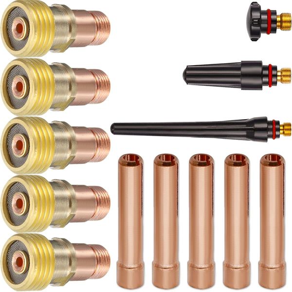 QAQGEAR 13Pcs TIG Welding Torch Stubby Gas Lens Collet Body 17GL332 2.4mm 3/32" & Collet 10N24S TIG Torch Cap for WP-17/18/26 Torch