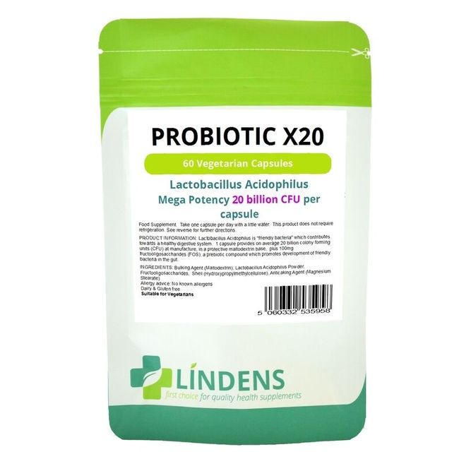 Lindens Probiotic Ultra 60 Capsules Acidophilus Huge 20 billion Live Bacteria