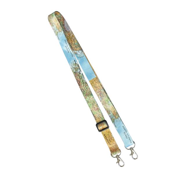 Inking House World Map DOUBLE CLIP adjustable Lanyard neck strap ID holder extendable phone bag