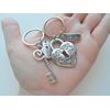 Key & Heart Lock Keychains, Each with Love Tag Charms, for Couples, Anniversary Keychains