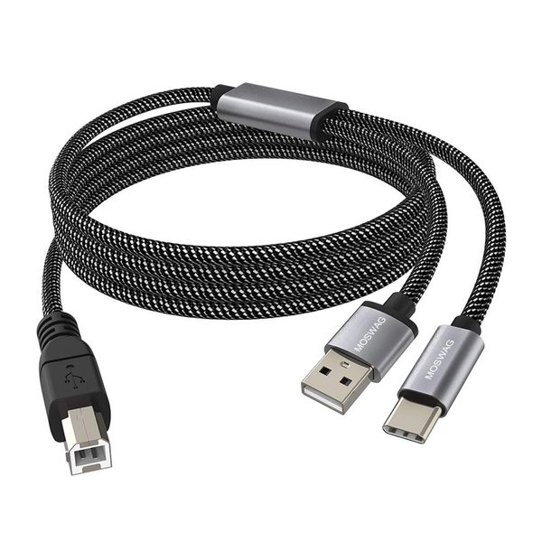 MOSWAG 2in1 USB2.0 Druckerkabel Midikabel Druckerkabel USB C auf MIDI Kabel A Stecker auf B Stecker USB C Scannerkabel Kompatibel mit Musikinstrument, Klavier, MIDI Keyboard, USB Mikrofon