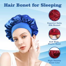 Hair Bonnets for Curly Hair and Sleeping for Women, Satin Sleep Cap, Silk  Bonnet with Elastic Soft Band Big Bonnet (4 Pcs).