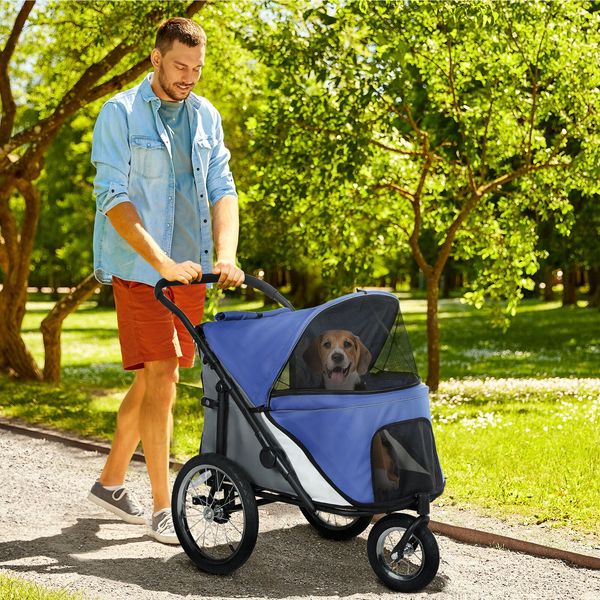 PawHut Dog Jogger Stroller with One-Hand Fold, Rubber Wheels, Blue