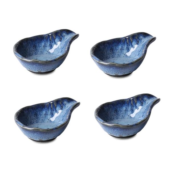 Arefen Ceramic Blue Sauce Cups Soy Sauce Dish Pinch Bowls Cute Dipping Sauce Dish Mini Plates Dip Bowls Sauce Bowls Small Bowl for BBQ Party Home Dinner Decor Set of 4