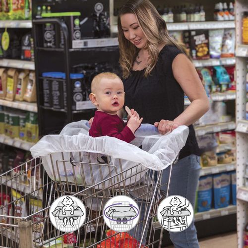 Boppy Disposable Shopping Cart Cover, Pack of 5 Single-use Covers in Resealable Pouch for On-the-Go Backup, Easy-on Design for Shopping Carts, Restaurant Highchairs and Playground Swings, 6-48 Months