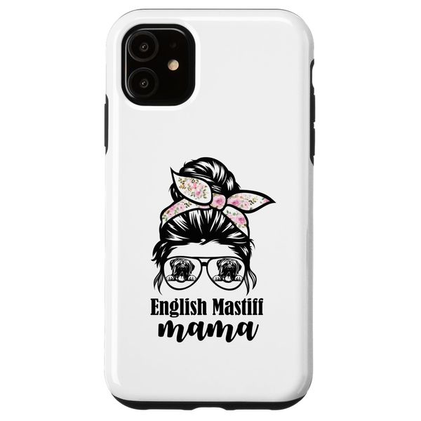 iPhone 11 English Mastiff mama messy bun flower Case