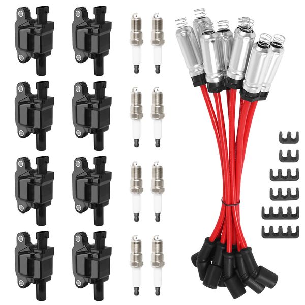 8 Pack UF413 Square Ignition Coil & Spark Plug Wire For Chevy GMC 4.8L 5.3L 6.0L