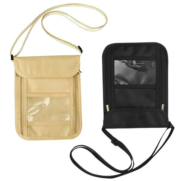 ZUWIJEQ 2 PCS Brusttasche, Brustbeutel Damen Herren, Handy-Tasche für Herren, versteckter Diebstahlschutz, Wasserdicht Reisegeldbeutel mit Verstellbarem Halsriemen für Reise-Dokumente Passport Bargeld