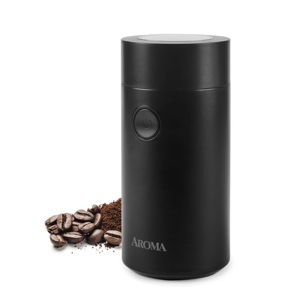 Aroma Housewares Mini Coffee Grinder and Electric Herb Grinder with 304 Stainless Steel Grinding Blades and a Premium Clear Lid (40 g.) (ACG-107B), Black