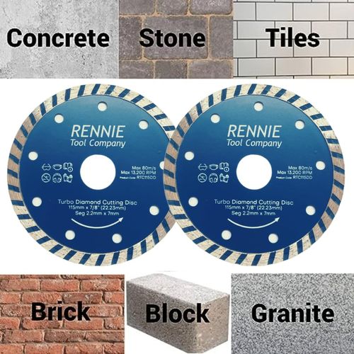 115mm Diamond Cutting Disc for Angle Grinder (PACK OF 2) - Turbo Saw Blade For Fast, Clean Cut on Concrete, Tiles, Stones, Marble, Brick, Blocks and Ceramics. Diamond Angle Grinder Discs 115mm
