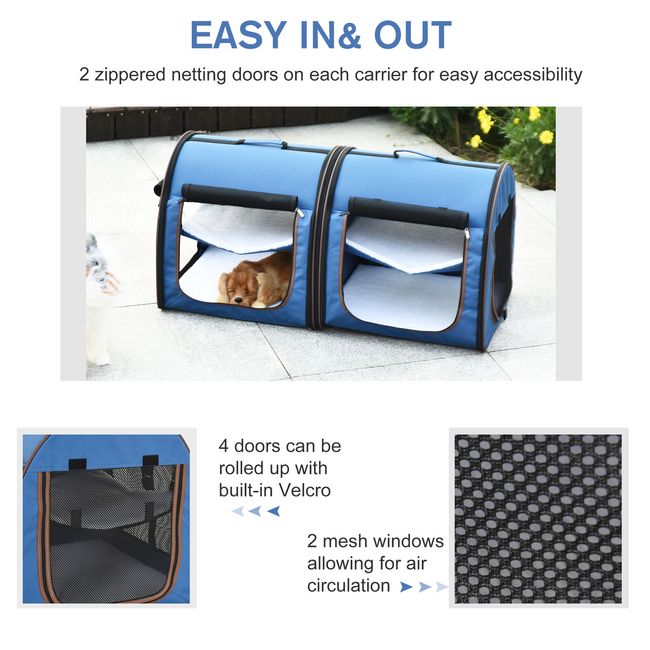 Large Portable Double Cat Pet Carrier Kennel Bag Oxford Travel Car