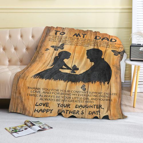 coedoaes Fleece Blanket - 50x60in Dad from Daughter Birthday Heartfelt Message Throw Blankets,Soft Cozy Lightweight, Ideal for Bed Living Room Home Rustic Decor