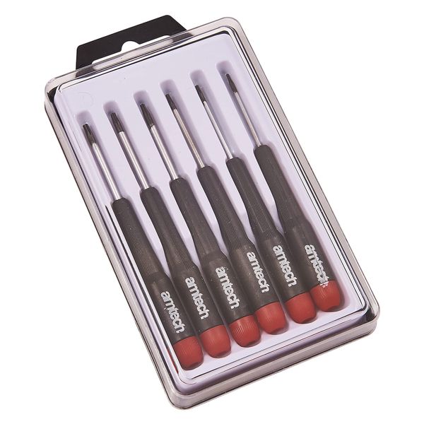 Amtech L0530 6pc Precision Torx Screwdriver Set, T5, T6, T7, T8, T9 & T10 Plastic Handles Screwdrivers with Plastic Storage Case