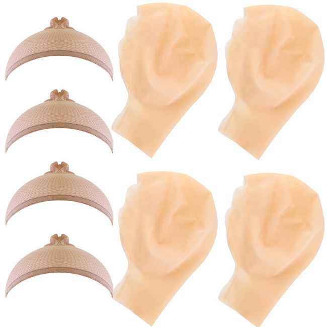 WXJ13 4 PCS Halloween Makeup Latex Bald Caps and 4 PCS Nylon Wig Caps for Halloween Party Adult Costume Accessory