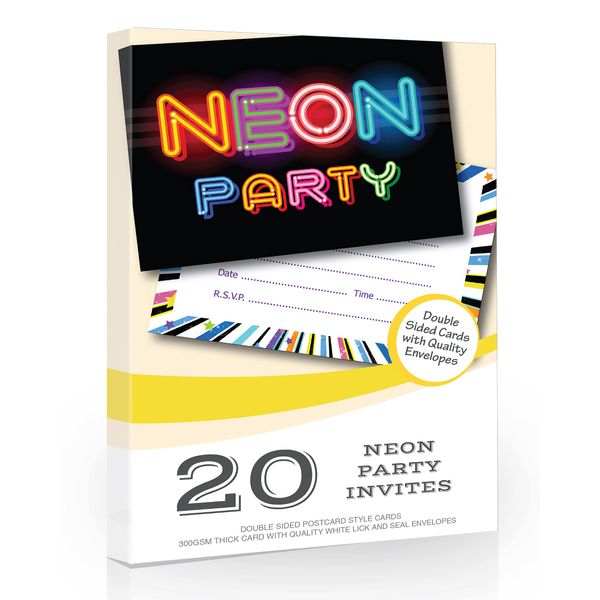 Olivia Samuel 20 x Neon Party Invitations from Ready to Write for Birthdays - With Envelopes