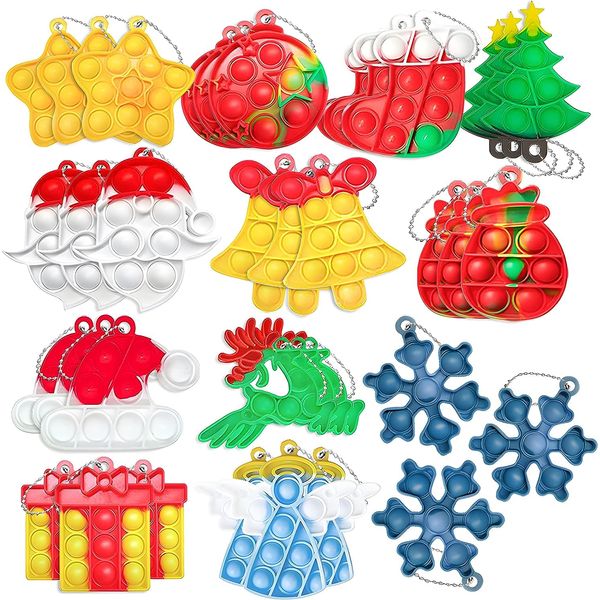 36Pcs Christmas Mini Pop Keychain Fidget Toys Mini Pop Keychain Rainbow Silicone Simple Fidget Toys Fidget Relieve Anxiety Stress Hand Office Desk Toys for Kids Adults