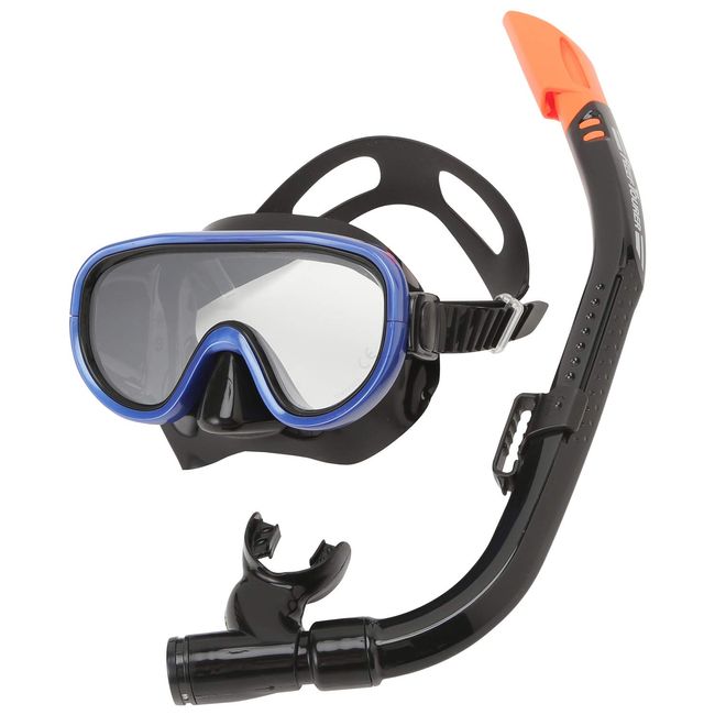 REEF TOURER RC0110 Snorkeling Snorkel Mask Snorkel Adult Set of 2 Silicone Black Manta Blue