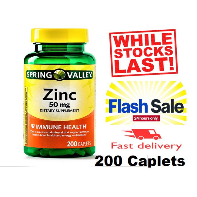 Spring Valley Zinc Vitamin 50 mg 200 Caplets Immune Support Super