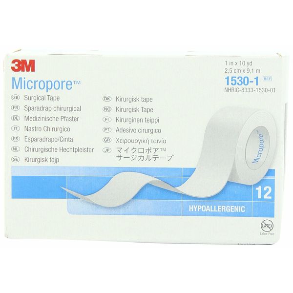 3M Micropore Medical Surgical Tape 1530-1 Skin Friendly Paper 1" X 10 Yds 12 Ct