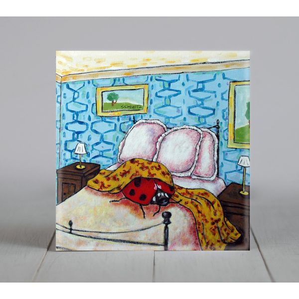 Ladybug Sleeping Insect Art coaster tile - multple sizes