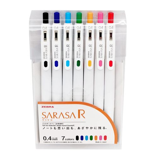 Zebra JJS29-R1-7C Sarasa R Gel Ballpoint Pen, 0.4mm, 7 Colors Set
