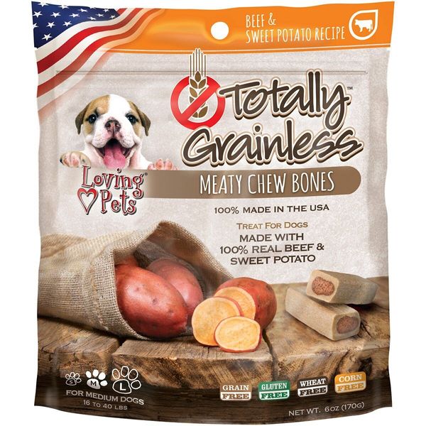 Totally Grainless - Beef and Sweet Potato Meaty Chew Bones for Dogs (for Medi...