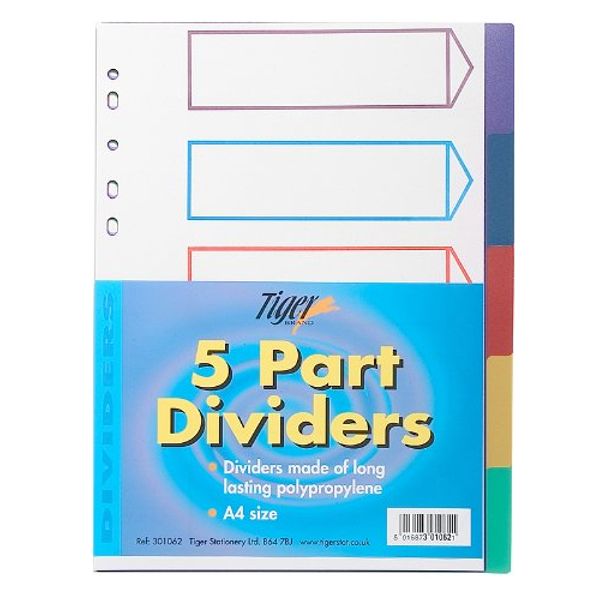 4x A4 Colour Coded 5 Part Strong Filing Subject Dividers Tabbed Ringbinder