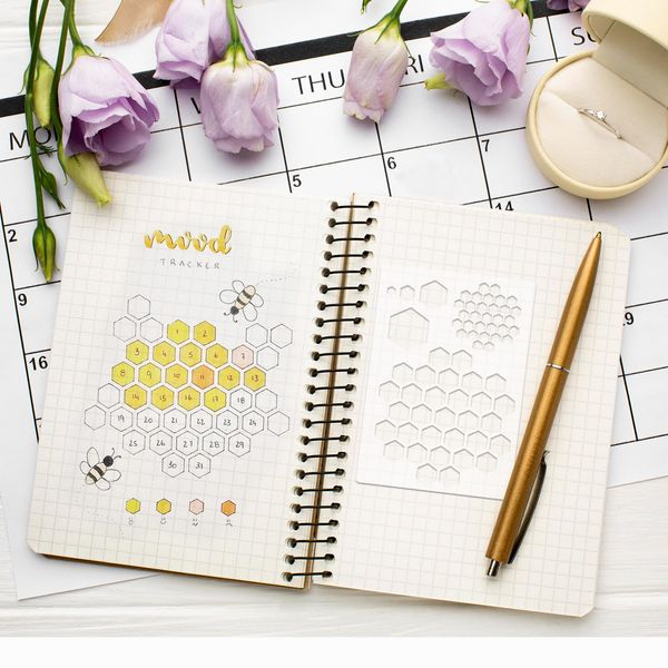 16 Pieces Journal Stencils for Dotted Journals Supplies, Happy Planner Stencils for Journaling DIY Drawing Templates Accessories Kit for Notebook Cards Scrapbook (16 Journal)